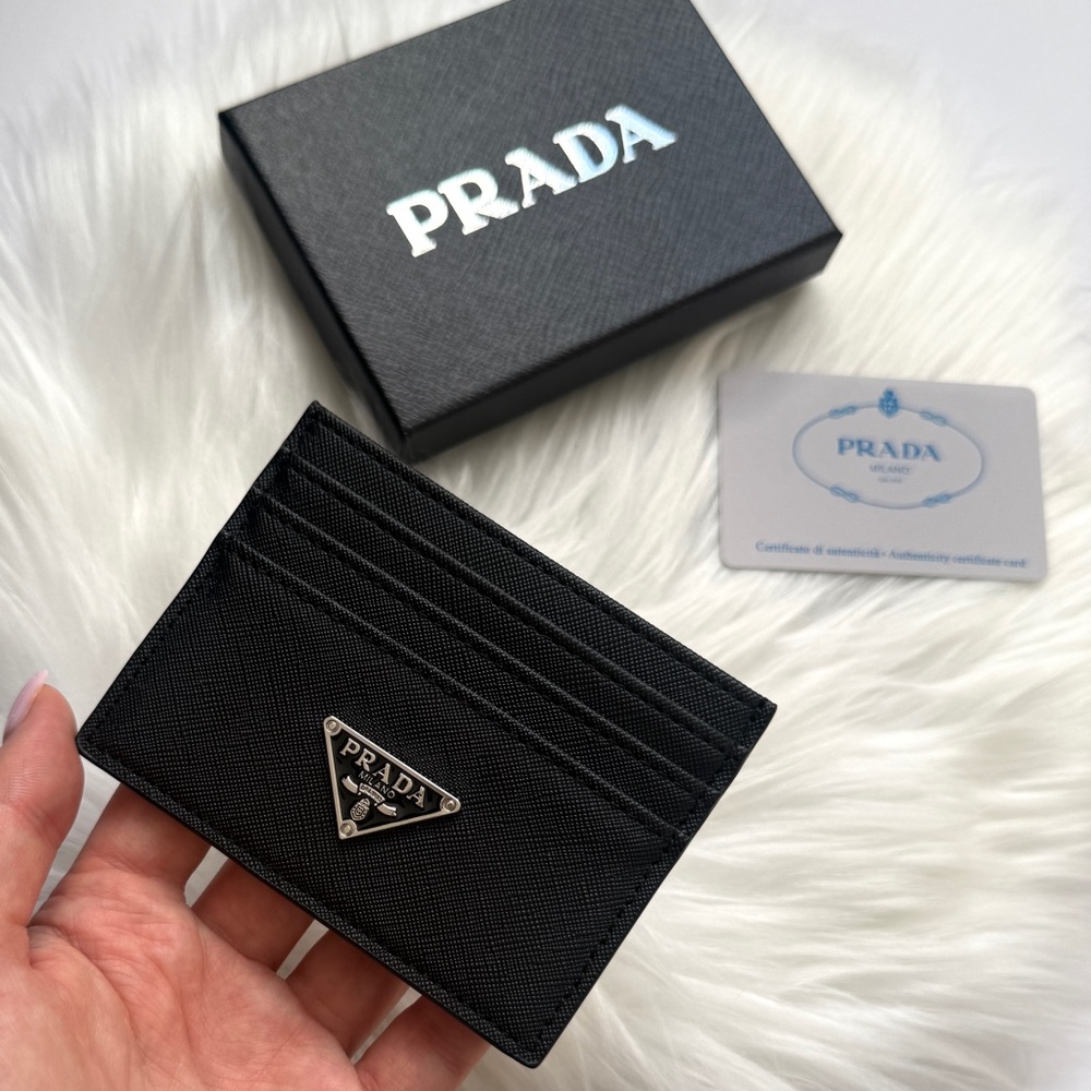Black Cardholder Prada with Silver Logo New in box